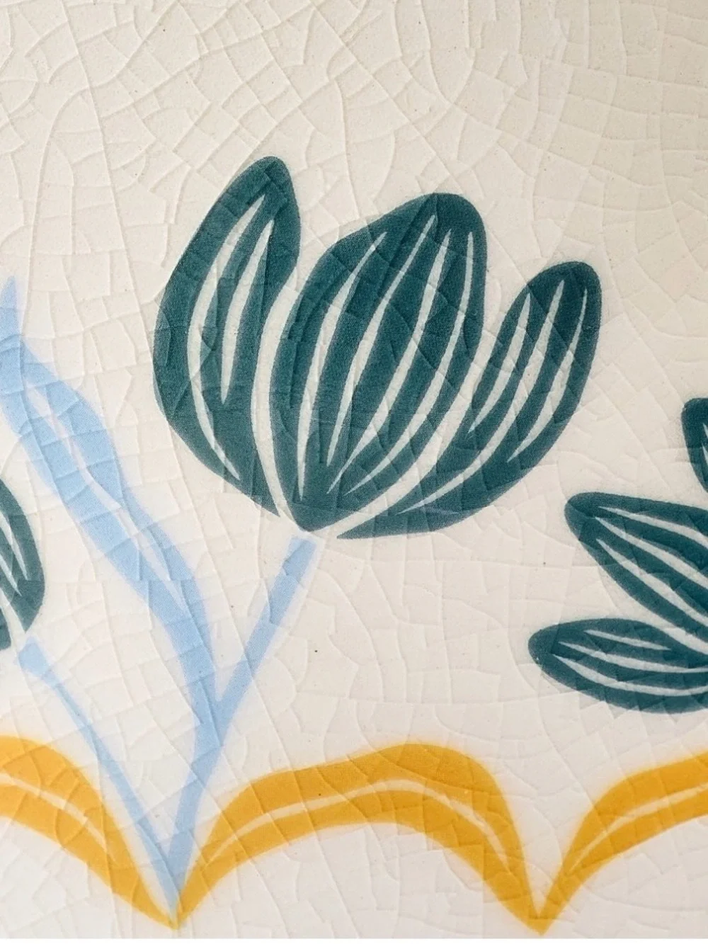 Ceramic Floral Decorative Vase, Cream Green Yellow Blue, Flowers Pattern